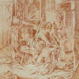 Francois Boucher, sanguine etching, interior scene, image 9.5" x 7.5", framed