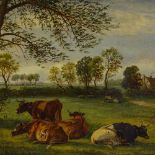 William Cartwright, oil on canvas, cattle in landscape, 1909, 16" x 24", framed