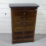 A French 19th century walnut tall chest of 7 drawers, with marble top, width 3'2", height 4'10"