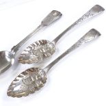 A pair of Georgian silver berry spoons, by Jonathan Hayne, hallmarks London 1829, together with a