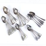 Various sets of silver teaspoons, including Fiddle and Old English patterns, largest length 14cm,
