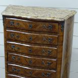A French kingwood serpentine-front chest of 7 drawers, with shaped marble top, and ormolu