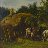 Mid-20th century oil on canvas, haymaking scene, unsigned, 23" x 31", framed