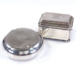 A Mappin & Webb circular silver tobacco box, hallmarks London 1903, diameter 9cm, together with a