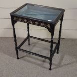 A 19th century ebonised vitrine table, width 23"