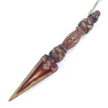 A Tibetan carved and painted wood ceremonial dagger, length 25cm