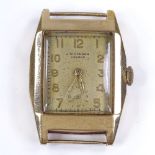 J W BENSON - a 9ct gold cased mechanical wristwatch head, octagonal case with champagne dial,