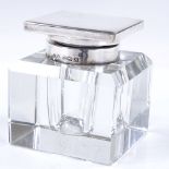 An Art Deco silver-mounted glass inkwell, by Sanders & Mackenzie, hallmarks Birmingham 1936,