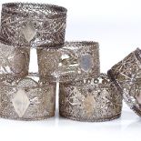 A set of 6 silver filigree napkin rings, diameter 5cm, 3.3oz total