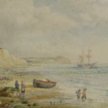 Attributed to Myles Birket Foster, watercolour, sandstone cliffs near Bexhill, signed with monogram,