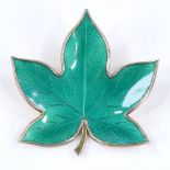 A Danish sterling silver gilt and green enamel leaf brooch, by Brdr Bjerring of Copenhagen, length