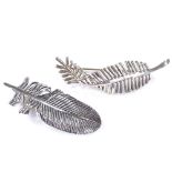 2 similar silver fern design brooches, 1 Mexican and the other Swedish, largest length 63.8mm, 19g