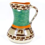 A Myott Art Deco pottery hand painted jug, height 20cm