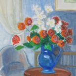 20th century European School, oil on canvas, still life study flowers, inscribed on stretcher, 24" x