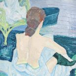 Oil on canvas, woman bathing, signed with monogram GL, dated 1968, 25" x 20", framed