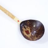 A Turkish Ottoman sweet spoon, with lacquer bowl and carved ivory handle, length 26cm
