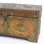 A Tibetan copper and brass covered treasure box, length 39cm