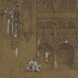 19th century pencil heightened with white, chapel in Bruges, unsigned, 9.5" x 14", framed