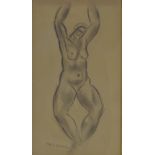 Mark Gertler, charcoal/pencil, female nude, signed, 10" x 6", framed