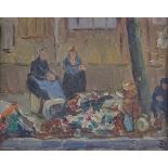 Early 20th century Scottish School, oil on board, street market scene, signed with monogram, 7.5"