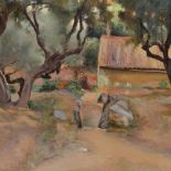 L Croce, oil on board, olive trees, signed, 17" x 22", framed