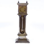 A 19th century miniature electroplate on brass longcase clock, with inset thermometer to the case,