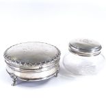 An Edwardian circular silver jewel box, hallmarks 1907, diameter 9.5cm, together with a silver-