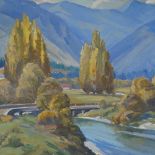 Olive Beken, oil on board, New Zealand landscape, 18" x 22", framed