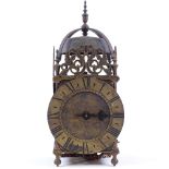A brass-cased lantern clock, probably mid 20th century, dial inscribed Daniel Ray of Sudbury, brass