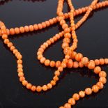 3 Victorian coral bead necklaces, largest length 82cm (3)