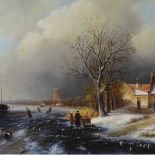 Ross Stefan, oil on panel, Dutch winter landscape, signed, 15" x 23", framed