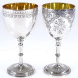 2 Victorian silver goblets, with engraved decoration and bead-edge foot, and gilt interior, by Henry
