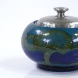 A Moorcroft Moonlit Blue pattern bowl, circa 1925, probably original hammered pewter lid, diameter