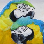 Clive Fredriksson, oil on board, parrots, 10" x 25", framed