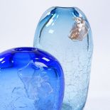 Patrick Stern, 2 blue/aqua crizzled glass vases, largest height 16cm (2)