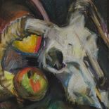 Modern coloured pastels, still life study, a ram's skull, indistinctly signed, 11.5" x 8", framed