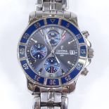FESTINA - a stainless steel Chronograph 50M quartz wristwatch, with blue dial and bezel, 3