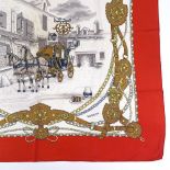 Burberry, Vintage coach and horses design silk scarf, 85cm x 85cm