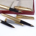 2 rolled gold Parker pens, and a Sheaffer pen (3)