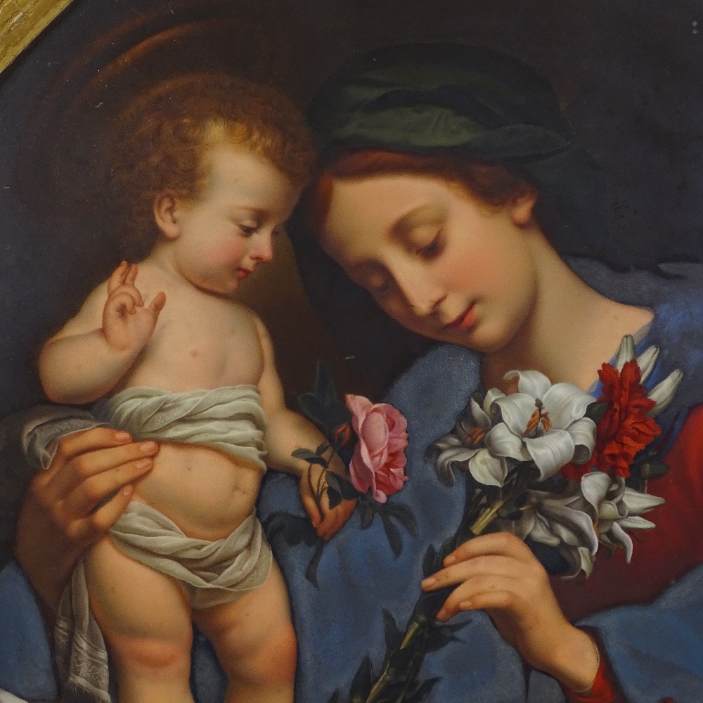 A 19th century Continental porcelain plaque, finely detailed hand painted study of the Madonna and - Image 2 of 8