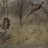 Henry Wilkinson, coloured etching, Spaniels and pheasant, signed in pencil, plate size 10" x 13",