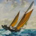 Tony King, oil on board, racing yacht, signed, 12" x 15", framed