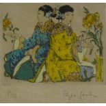 Elyse Ashe Lord, coloured etching, chrysanthemums, signed in pencil, no. 13/75, sheet size 4.5" x