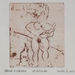 Michael B White, etching, La Giaconda, signed in pencil, artist's proof, plate size 7" x 6", framed