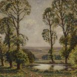 Edwin Harris, oil on canvas, extensive farm landscape, 20" x 30", framed