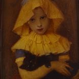 Alphons Bodenmuller (1847 - 1886), reverse painting on glass, portrait of a girl, signed, 9.5" x 7.