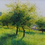 Richard Thorn, watercolour, orchard shade, signed, 13.5" x 21", framed