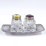 A Norwegian sterling silver and coloured enamel cruet set with fitted base, marked D-A60G,