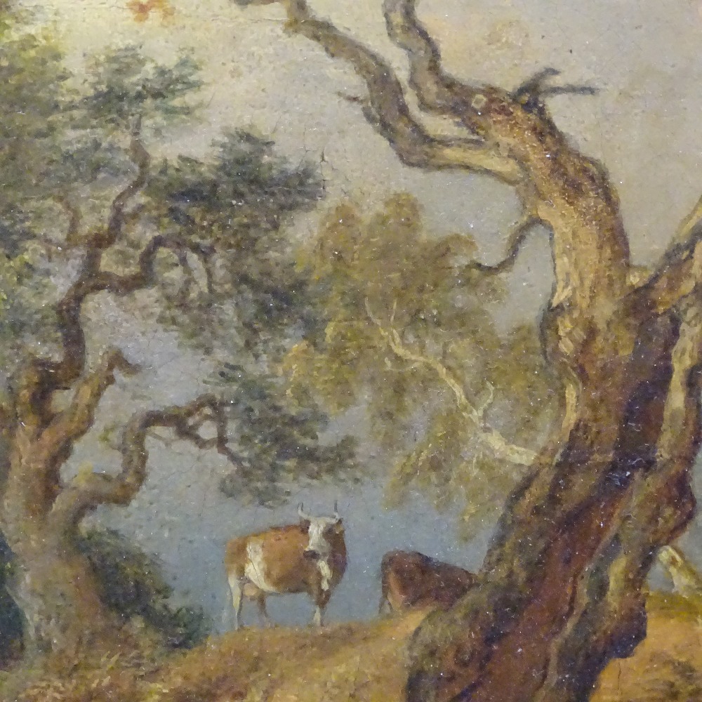 Attributed to Robert Reinagle, oil on canvas, figures and cattle in rural landscape, unsigned, - Image 9 of 13