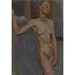 Early 20th century oil on board, nude life study, unsigned, 14" x 6.5", framed